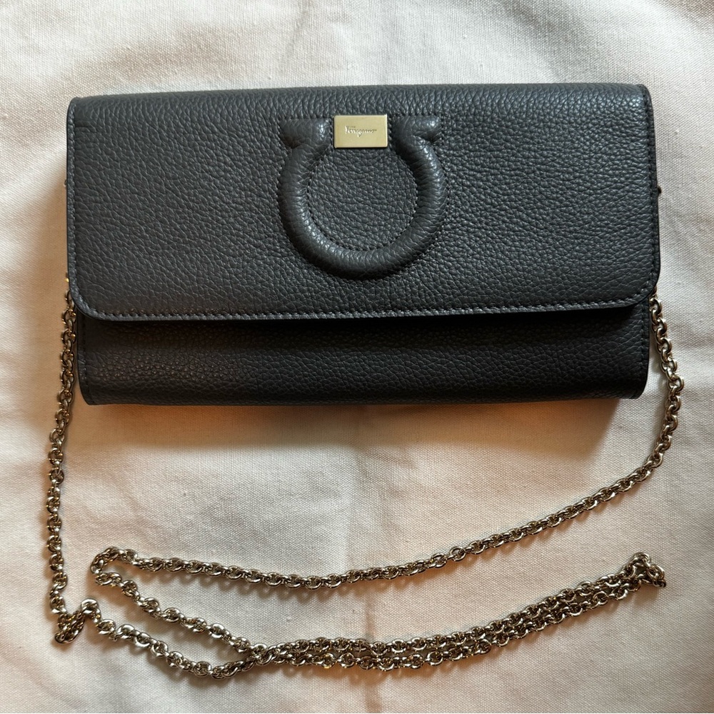 Ferragamo Gancini City Leather Chain Wallet